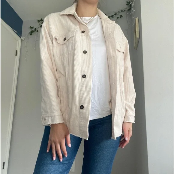 Zara Jackets Coats Zara Whitecream Corduroy Shacket Poshmark